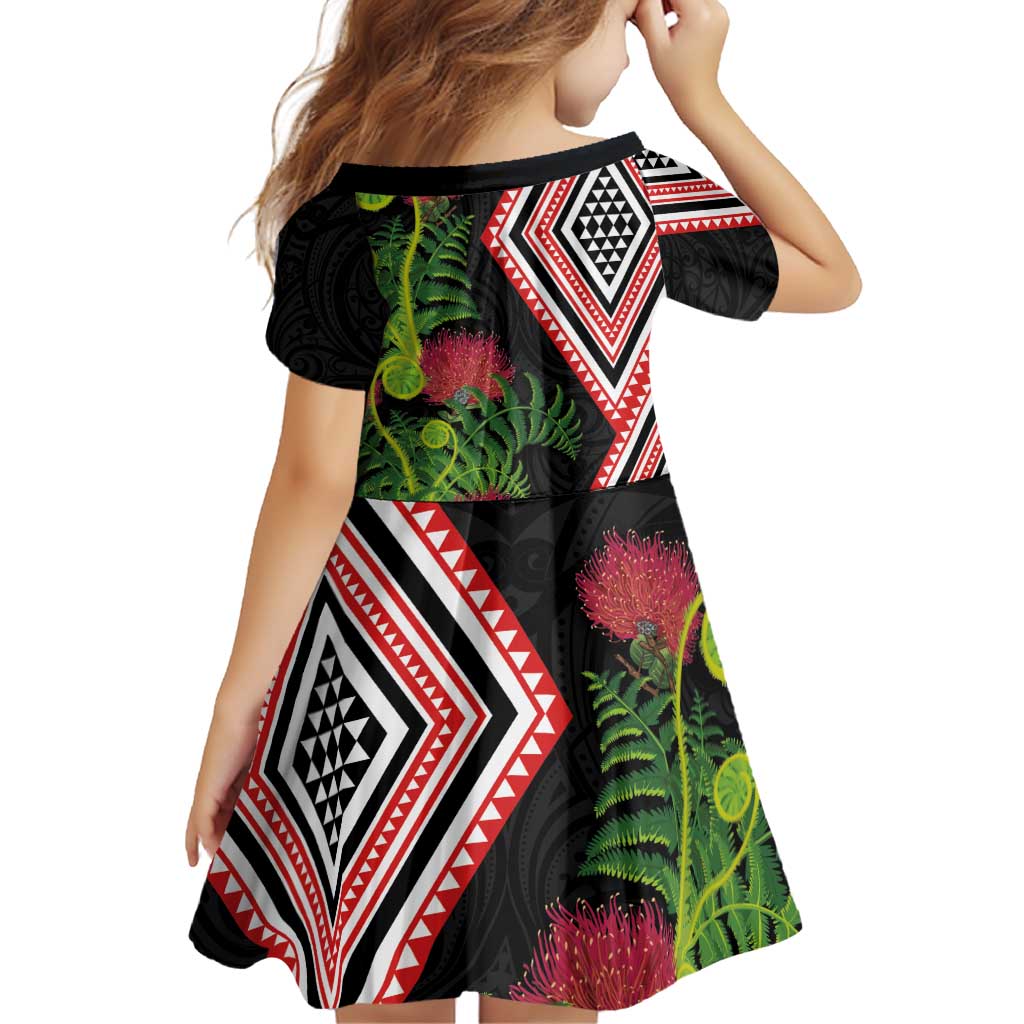 Aotearoa Tukutuku Motif Family Matching Puletasi and Hawaiian Shirt Pohutukawa and Fern Leaves