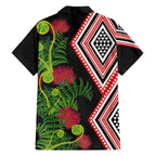 Aotearoa Tukutuku Motif Family Matching Puletasi and Hawaiian Shirt Pohutukawa and Fern Leaves