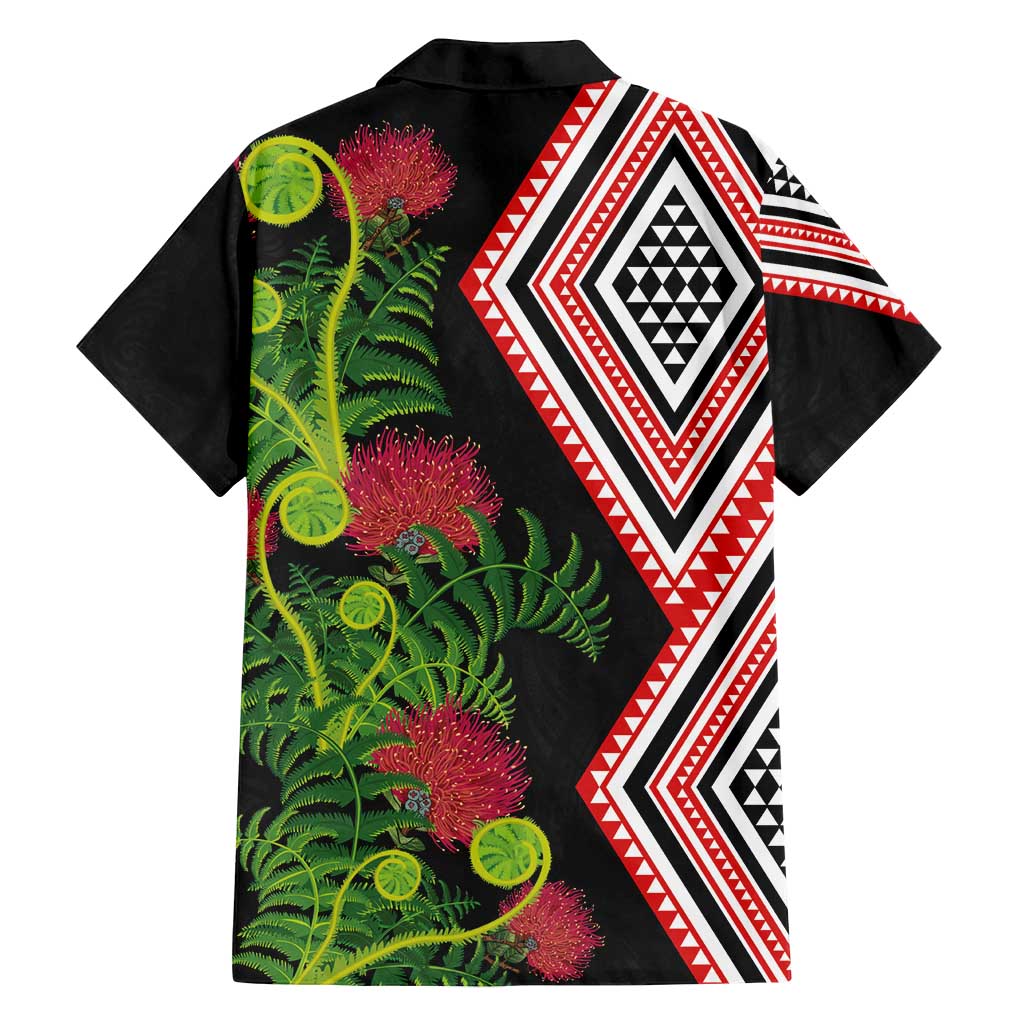 Aotearoa Tukutuku Motif Family Matching Puletasi and Hawaiian Shirt Pohutukawa and Fern Leaves