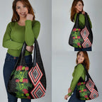 Aotearoa Tukutuku Motif Grocery Bag Pohutukawa and Fern Leaves