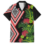 Aotearoa Tukutuku Motif Hawaiian Shirt Pohutukawa and Fern Leaves