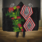 Aotearoa Tukutuku Motif Hooded Blanket Pohutukawa and Fern Leaves