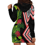 Aotearoa Tukutuku Motif Hoodie Dress Pohutukawa and Fern Leaves
