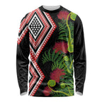 Aotearoa Tukutuku Motif Long Sleeve Shirt Pohutukawa and Fern Leaves