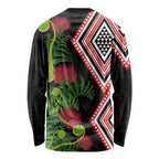 Aotearoa Tukutuku Motif Long Sleeve Shirt Pohutukawa and Fern Leaves