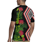 Aotearoa Tukutuku Motif Rugby Jersey Pohutukawa and Fern Leaves