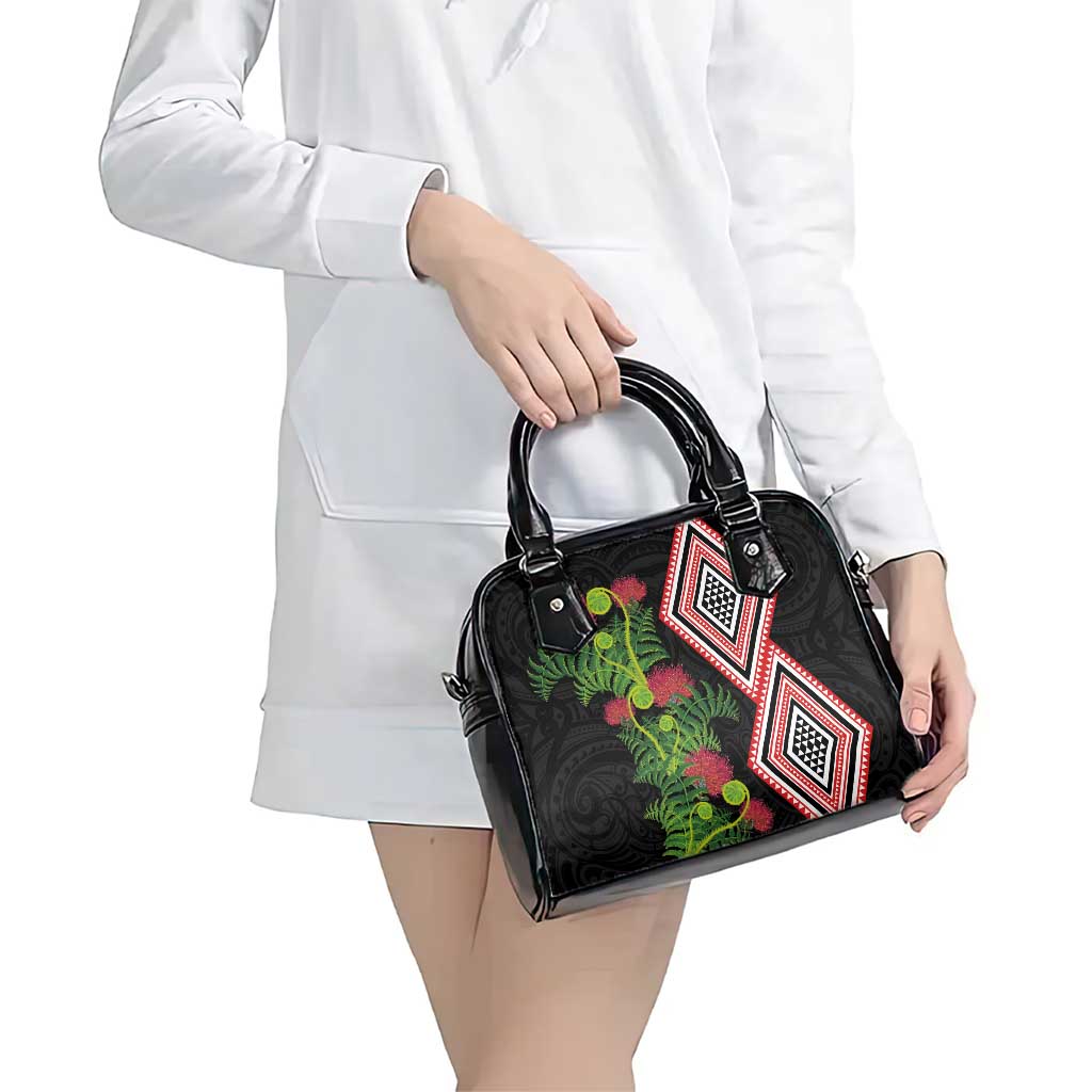 Aotearoa Tukutuku Motif Shoulder Handbag Pohutukawa and Fern Leaves
