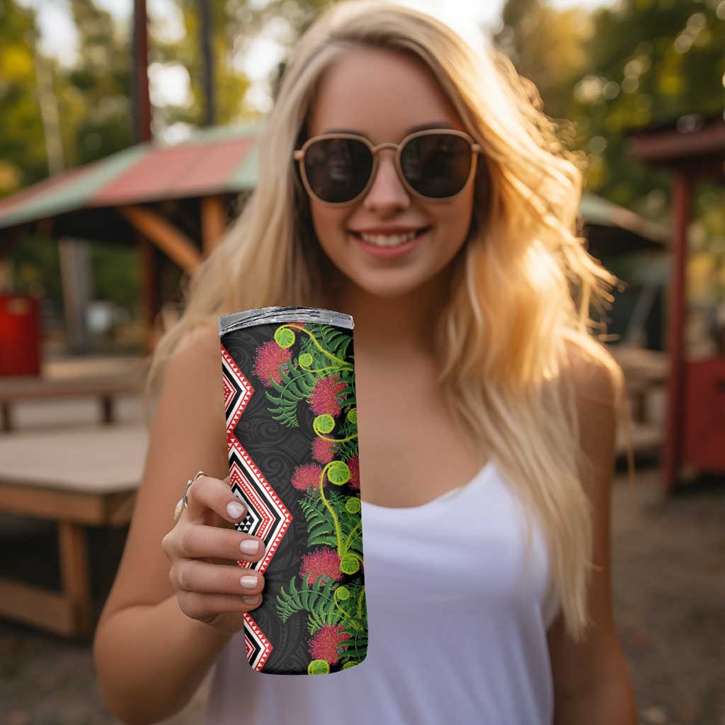 Aotearoa Tukutuku Motif Skinny Tumbler Pohutukawa and Fern Leaves
