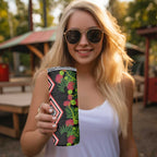 Aotearoa Tukutuku Motif Skinny Tumbler Pohutukawa and Fern Leaves