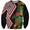 Aotearoa Tukutuku Motif Sweatshirt Pohutukawa and Fern Leaves