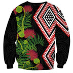 Aotearoa Tukutuku Motif Sweatshirt Pohutukawa and Fern Leaves