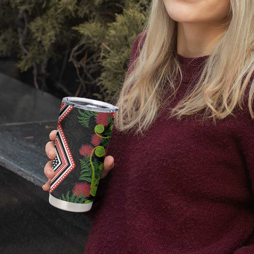 Aotearoa Tukutuku Motif Tumbler Cup Pohutukawa and Fern Leaves