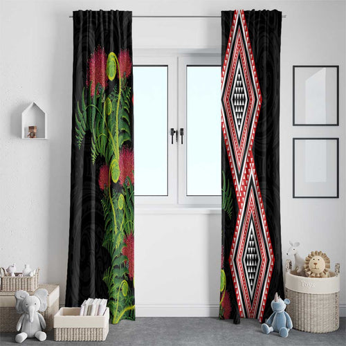 Aotearoa Tukutuku Motif Window Curtain Pohutukawa and Fern Leaves