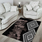 Aotearoa Tukutuku Motif Area Rug Pohutukawa and Fern Leaves Grayscale Color