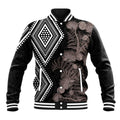 Aotearoa Tukutuku Motif Baseball Jacket Pohutukawa and Fern Leaves Grayscale Color