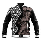 Aotearoa Tukutuku Motif Baseball Jacket Pohutukawa and Fern Leaves Grayscale Color