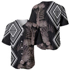 Aotearoa Tukutuku Motif Baseball Jersey Pohutukawa and Fern Leaves Grayscale Color