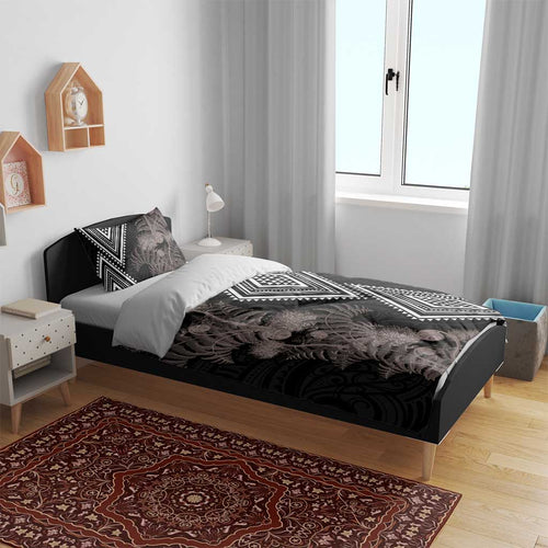 Aotearoa Tukutuku Motif Bedding Set Pohutukawa and Fern Leaves Grayscale Color