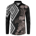 Aotearoa Tukutuku Motif Button Sweatshirt Pohutukawa and Fern Leaves Grayscale Color