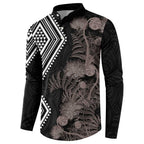 Aotearoa Tukutuku Motif Button Sweatshirt Pohutukawa and Fern Leaves Grayscale Color