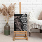 Aotearoa Tukutuku Motif Canvas Wall Art Pohutukawa and Fern Leaves Grayscale Color