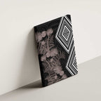 Aotearoa Tukutuku Motif Canvas Wall Art Pohutukawa and Fern Leaves Grayscale Color