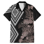 Aotearoa Tukutuku Motif Family Matching Mermaid Dress and Hawaiian Shirt Pohutukawa and Fern Leaves Grayscale Color