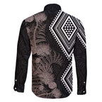 Aotearoa Tukutuku Motif Family Matching Mermaid Dress and Hawaiian Shirt Pohutukawa and Fern Leaves Grayscale Color