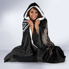 Aotearoa Tukutuku Motif Hooded Blanket Pohutukawa and Fern Leaves Grayscale Color