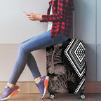 Aotearoa Tukutuku Motif Luggage Cover Pohutukawa and Fern Leaves Grayscale Color