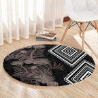 Aotearoa Tukutuku Motif Round Carpet Pohutukawa and Fern Leaves Grayscale Color
