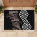 Aotearoa Tukutuku Motif Rubber Doormat Pohutukawa and Fern Leaves Grayscale Color