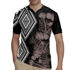 Aotearoa Tukutuku Motif Rugby Jersey Pohutukawa and Fern Leaves Grayscale Color