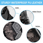 Aotearoa Tukutuku Motif Spare Tire Cover Pohutukawa and Fern Leaves Grayscale Color