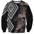 Aotearoa Tukutuku Motif Sweatshirt Pohutukawa and Fern Leaves Grayscale Color