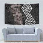 Aotearoa Tukutuku Motif Tapestry Pohutukawa and Fern Leaves Grayscale Color
