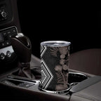 Aotearoa Tukutuku Motif Tumbler Cup Pohutukawa and Fern Leaves Grayscale Color