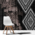Aotearoa Tukutuku Motif Window Curtain Pohutukawa and Fern Leaves Grayscale Color