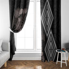 Aotearoa Tukutuku Motif Window Curtain Pohutukawa and Fern Leaves Grayscale Color