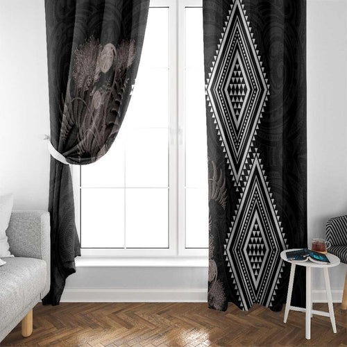 Aotearoa Tukutuku Motif Window Curtain Pohutukawa and Fern Leaves Grayscale Color