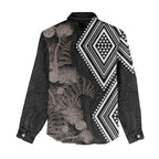 Aotearoa Tukutuku Motif Women Casual Shirt Pohutukawa and Fern Leaves Grayscale Color
