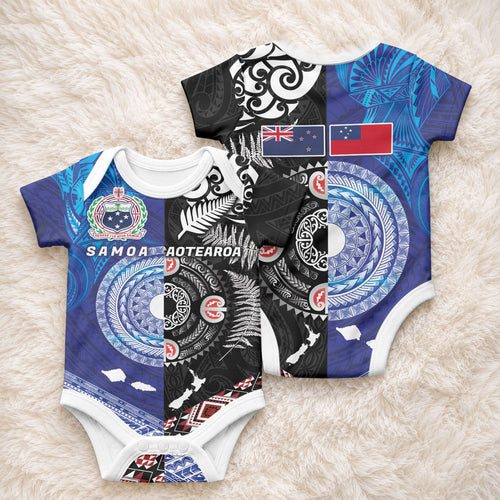 Samoa and Aotearoa Together Baby Onesie Tatau Art Tattoos-Taniko and Maori with Fern