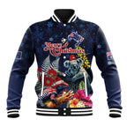 Australia and New Zealand Baseball Jacket Merry Christmas-Tuatara and Koala with Plants Xmas Style