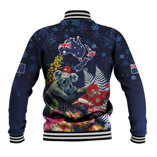 Australia and New Zealand Baseball Jacket Merry Christmas-Tuatara and Koala with Plants Xmas Style