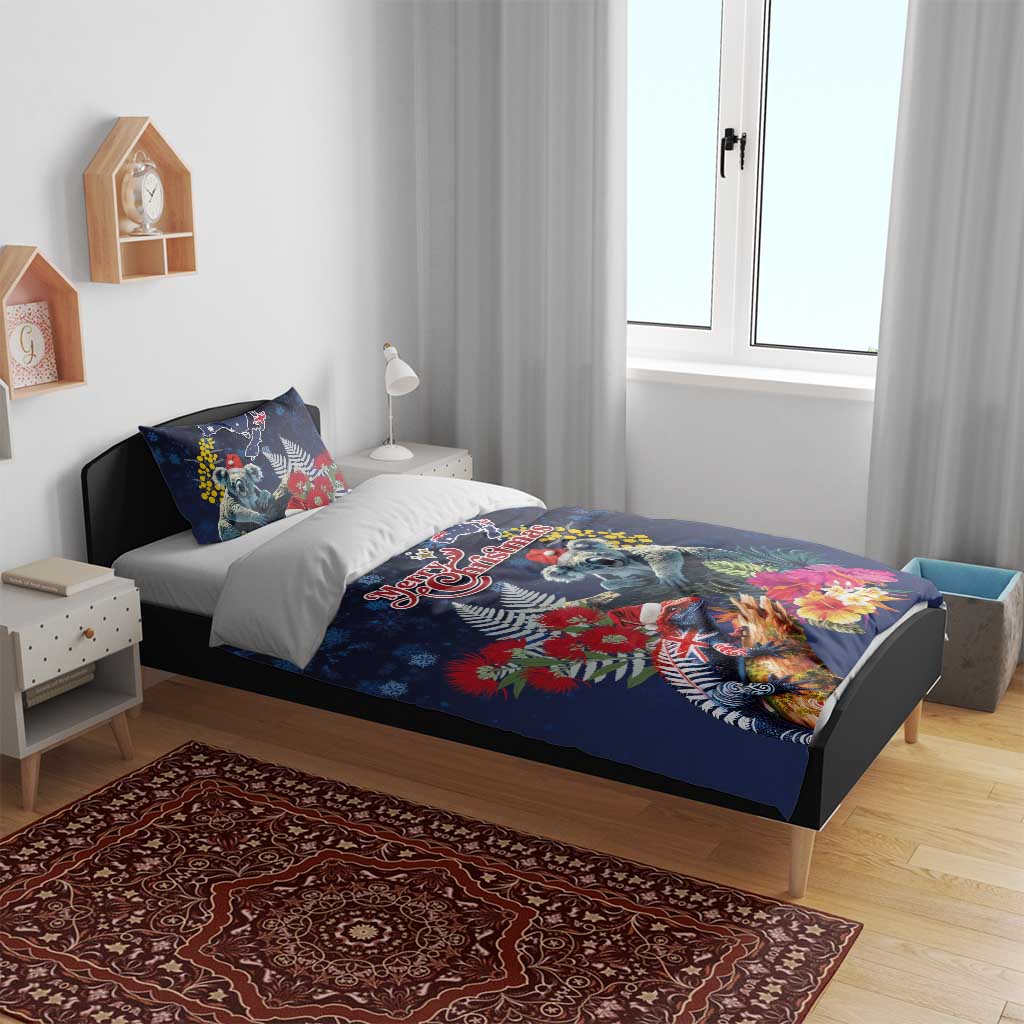 Australia and New Zealand Bedding Set Merry Christmas-Tuatara and Koala with Plants Xmas Style