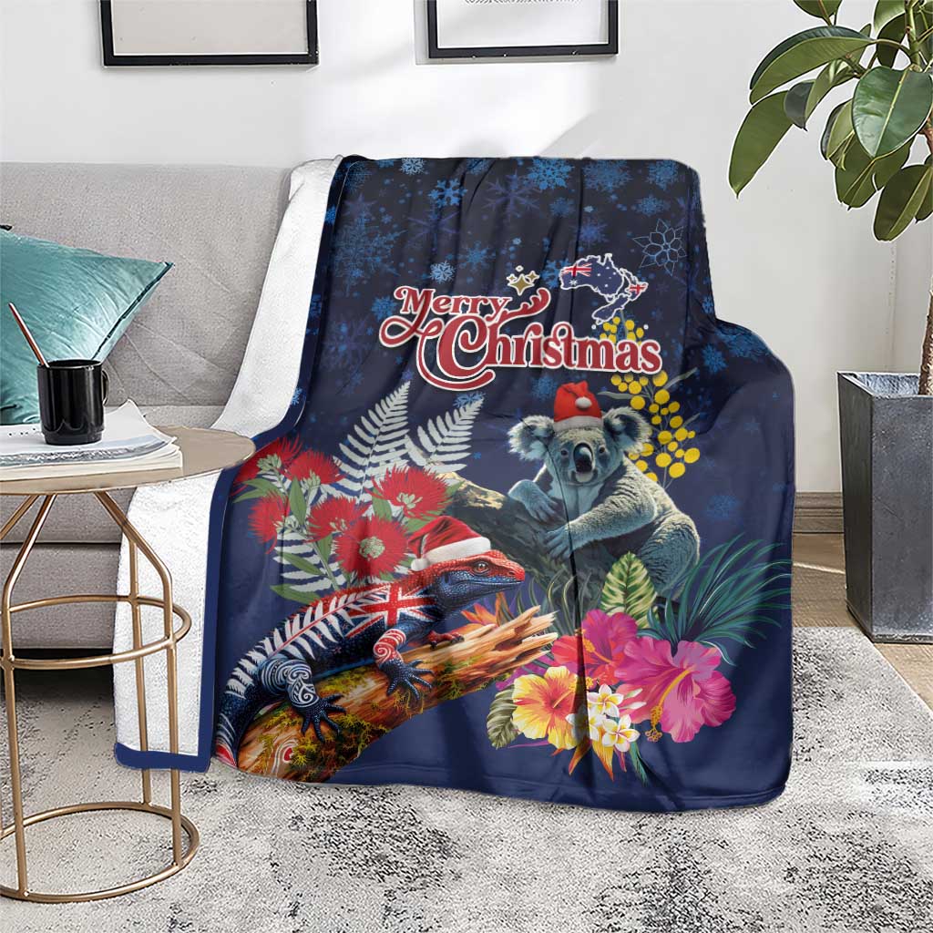 Australia and New Zealand Blanket Merry Christmas-Tuatara and Koala with Plants Xmas Style