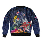 Australia and New Zealand Bomber Jacket Merry Christmas-Tuatara and Koala with Plants Xmas Style