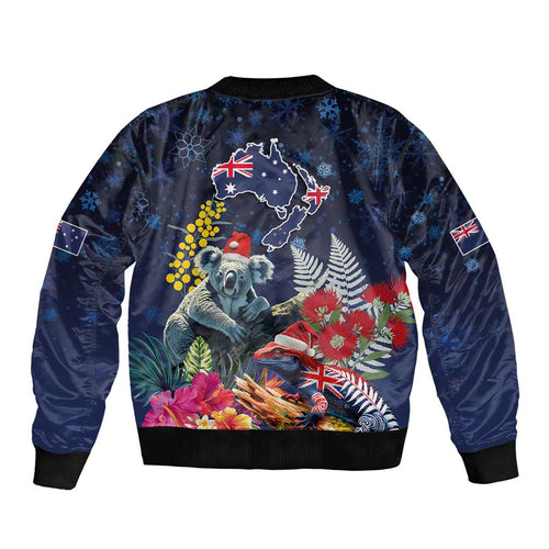 Australia and New Zealand Bomber Jacket Merry Christmas-Tuatara and Koala with Plants Xmas Style