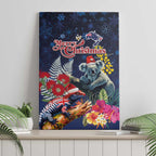 Australia and New Zealand Canvas Wall Art Merry Christmas-Tuatara and Koala with Plants Xmas Style
