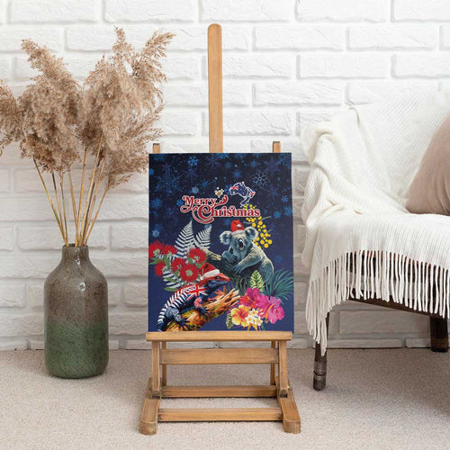 Australia and New Zealand Canvas Wall Art Merry Christmas-Tuatara and Koala with Plants Xmas Style